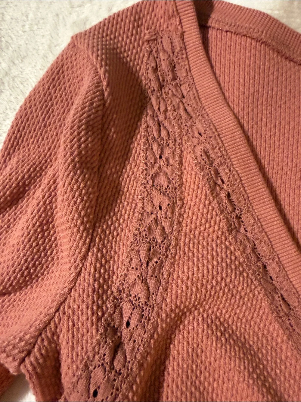 Free People Wear Me Out Top - Lace Cuff Ruched Thermal-XS